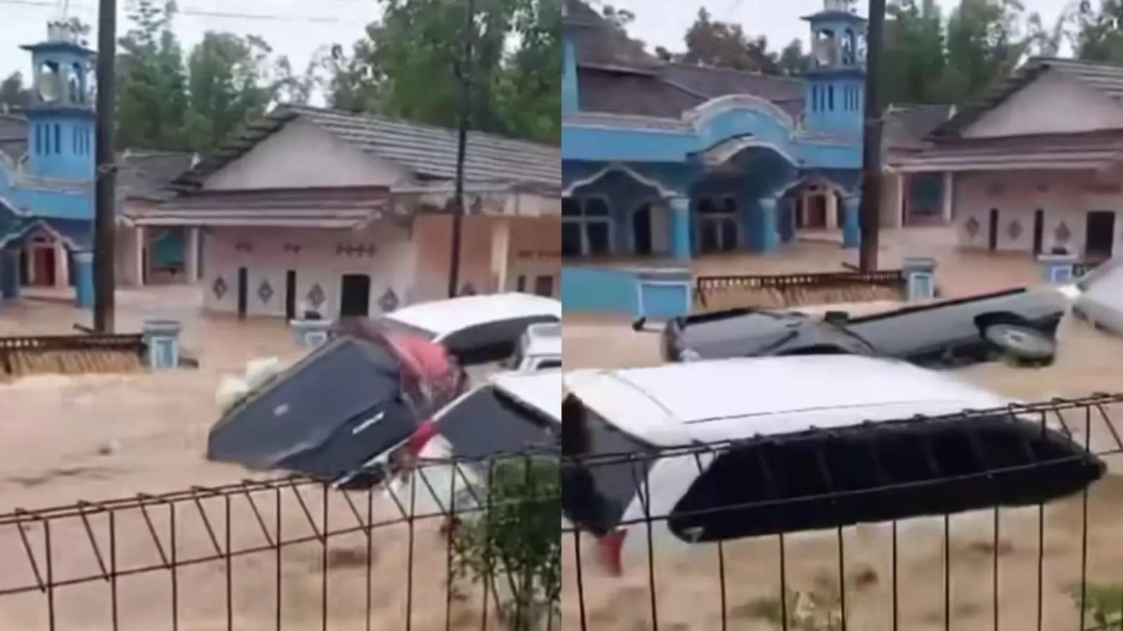 Tangkapan layar video mobil hanyut akibat banjir bandang di Sukabumi, Rabu (4/12). (Foto: instagram)