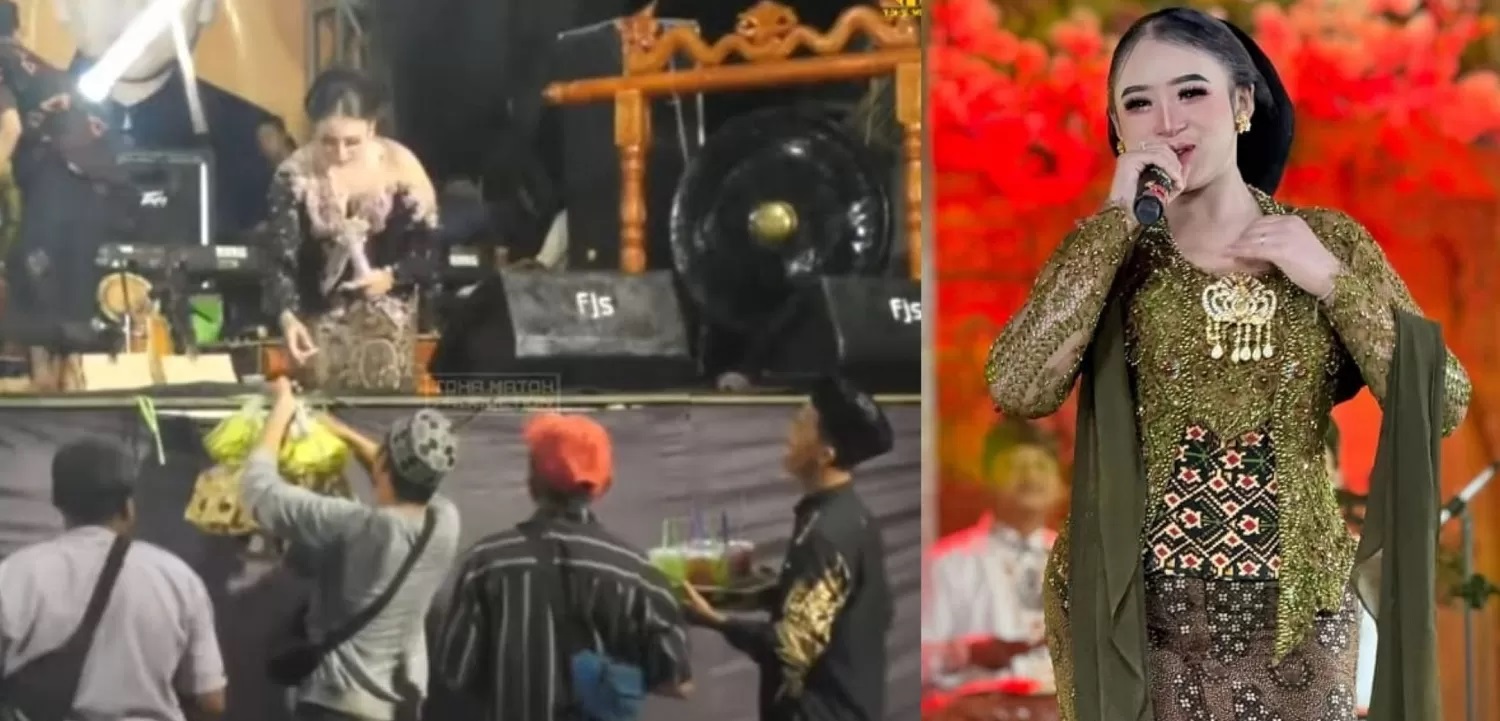Penyanyi dangdut dan sinden Niken Salindry. Tangkapan layar video Niken saat memborong dagangan penjual (foto kiri). (YOUTUBE/INSTAGRAM)