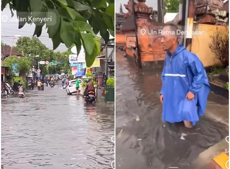 Beberapa ruas jalan di Kota Denpasar dikepung banjir akibat hujan pada Rabu (04/12/2024).