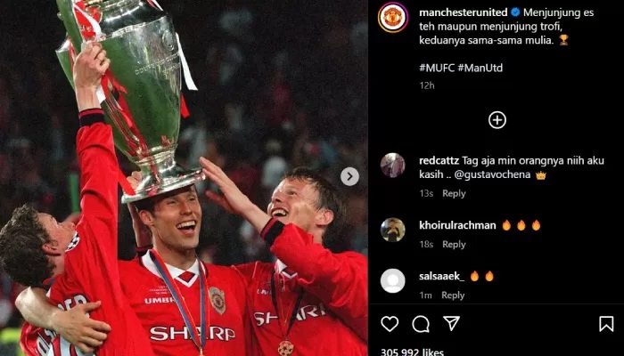 Akun Instagram Manchester United ikut sindir isu viral Gus Miftah olok-olok penjual es teh. (Instagram @manchesterunited)