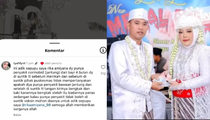 Postingan yang menyebut pengantin perempuan Rika Amiyana yang meninggal di Tanggamus punya riwayat penyakit jantung dan habis suntik vaksin TT.