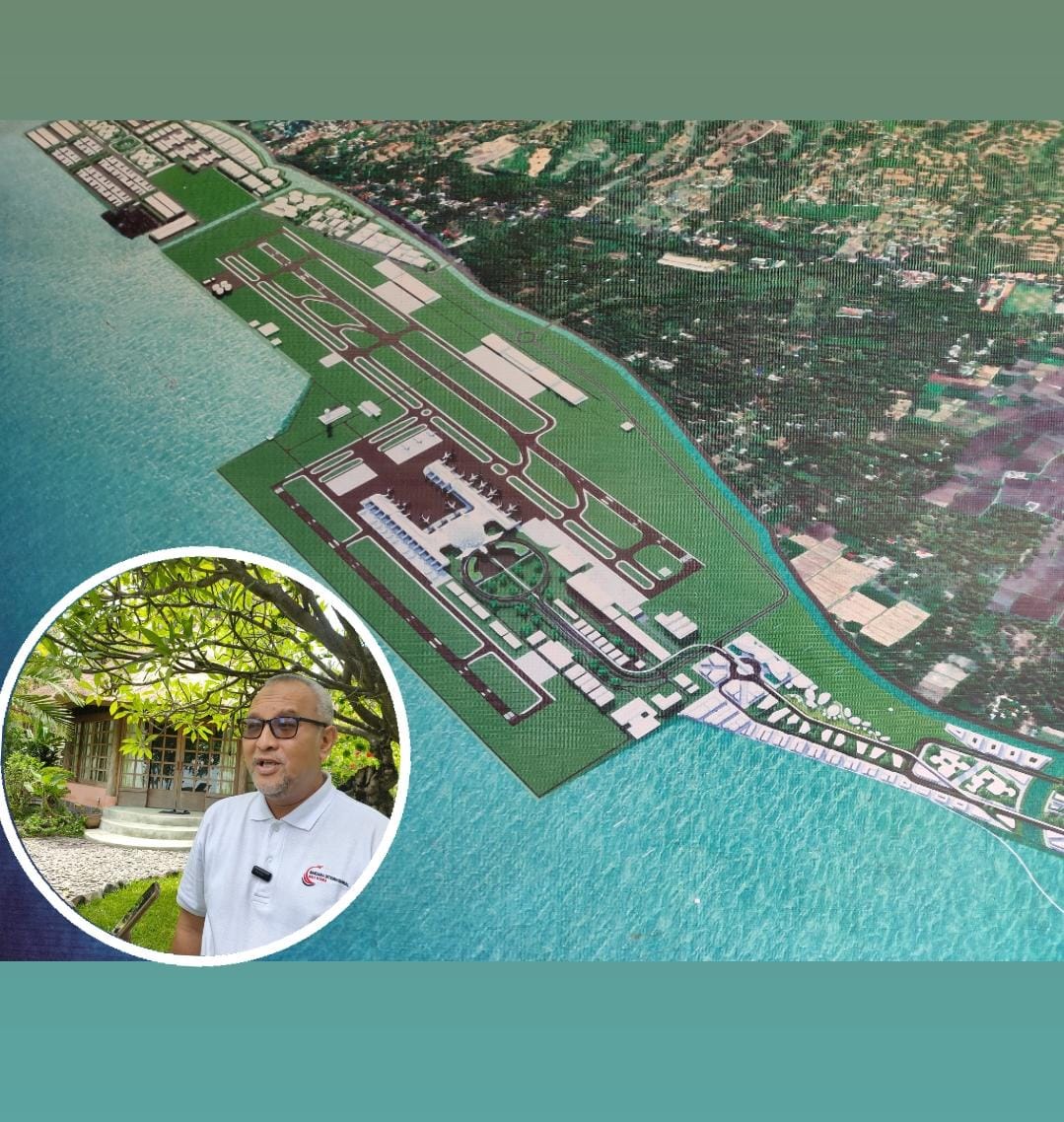 Direktur Utama PT. BIBU Panji Sakti, Erwanto Sad Adyatmoko Hariwibowo dan design bandara Bali Utara.