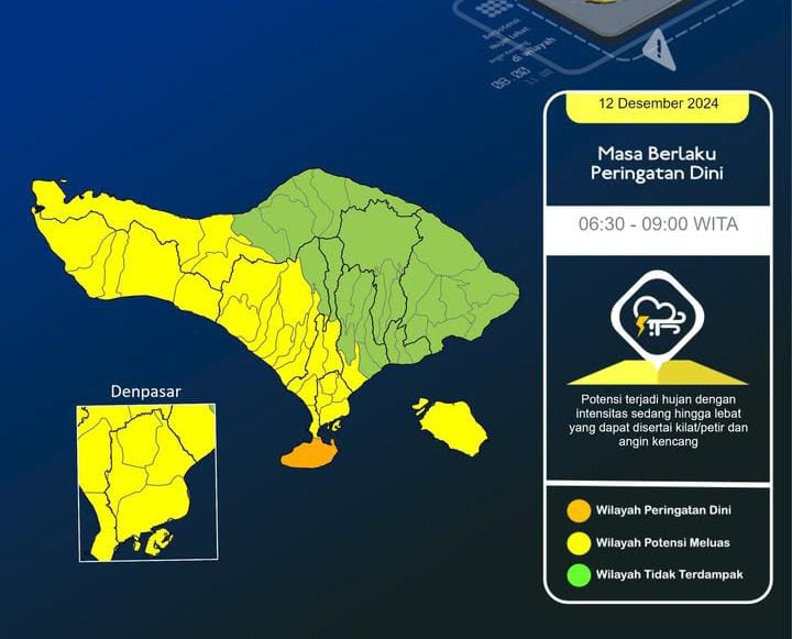 Sejumlah wilayah di Bali berpotensi terjadi hujan lebat dan angin kencang
