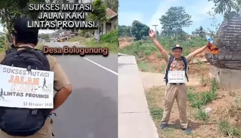 Aksi guru Andriyanto jalan kaki dari Magetan sampai Wonogiri untuk penuhi nazar. (Instagram @magetanviral)