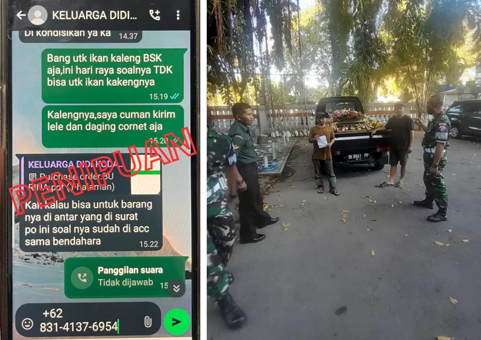 PENIPUAN: Aksi penipuan yang mengatasnamakan Kodam IX/Udayana. Kerugian tembus ratusan juta. (Kodam IX/Udayana)