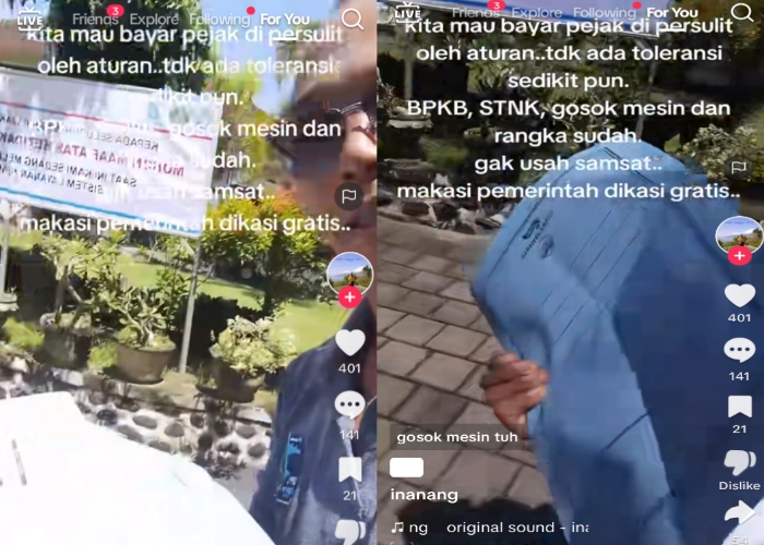 Tangkapan layar video TikTok yang berisi keluhan layanan Samsat Klungkung.