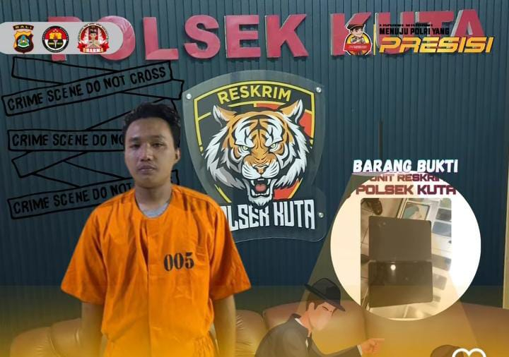 DW kini diamankan Polsek Kuta usai terbukti membobol sebuah bar di Kuta