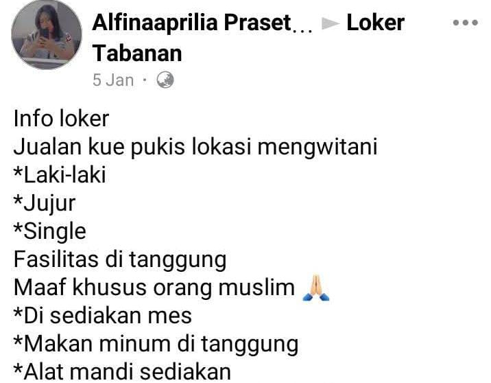 Beredar curhatan warganet yang tidak diterima kerja lantara beragama Hindu