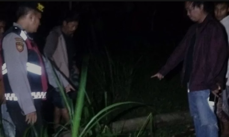 OLAH TKP: Petugas menunjukkan pohon sengon yang menimpa korban hingga tewas.
