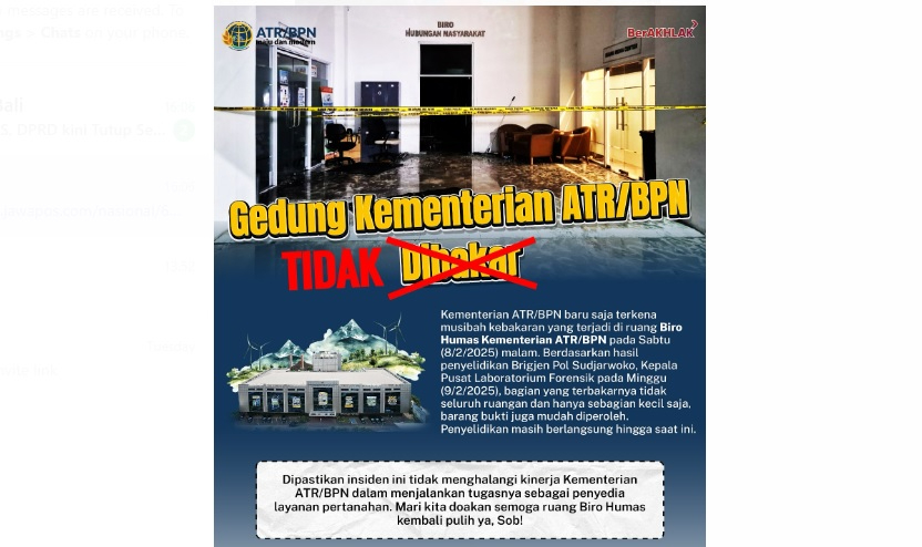 Karo Humas ATR/BPN Tegaskan Dokumen yang Terbakar bukan dokumen penting
