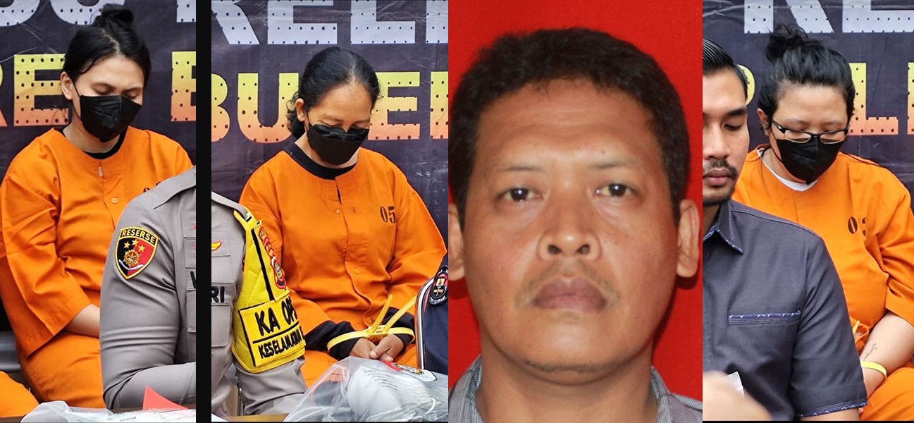 Tiga tersangka dan korban kasus mayat di jurang Pancasari, Buleleng, Bali.