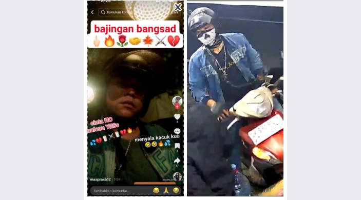 Tangkapan layar akun Tiktok @maspras612 yang ramai disebut netizen sebagai pelaku penusukan di Jalan Nangka Utara.
