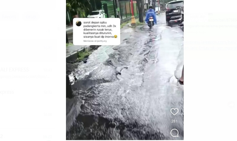 Jalan aspal di jalur Padang Kerta, Karangasem ramai dikeluhkan warganet