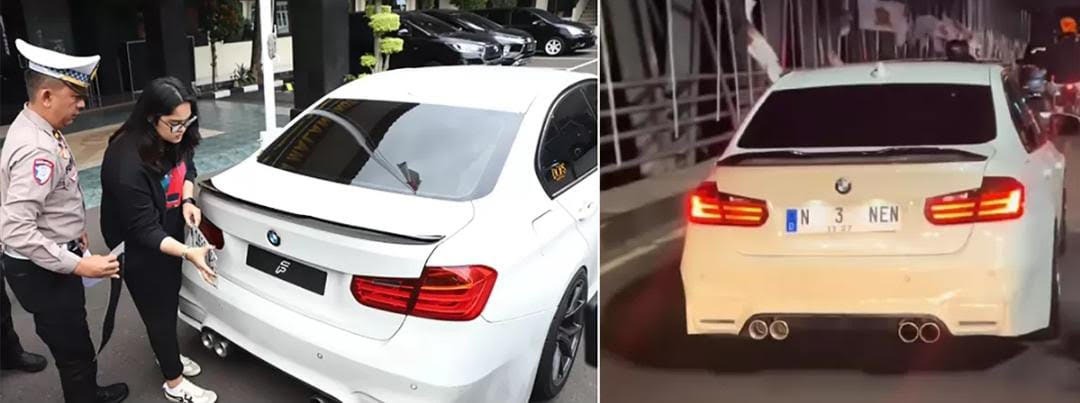 DITANGKAP: Pengemudi mobil BMW dimintai keterangan oleh polisi usai viral memakai plat nyeleneh.