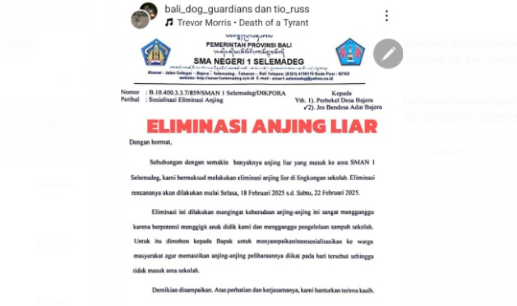 Beredar surat sosialisasi rencana eliminasi anjing di area SMAN 1 Selemadeg