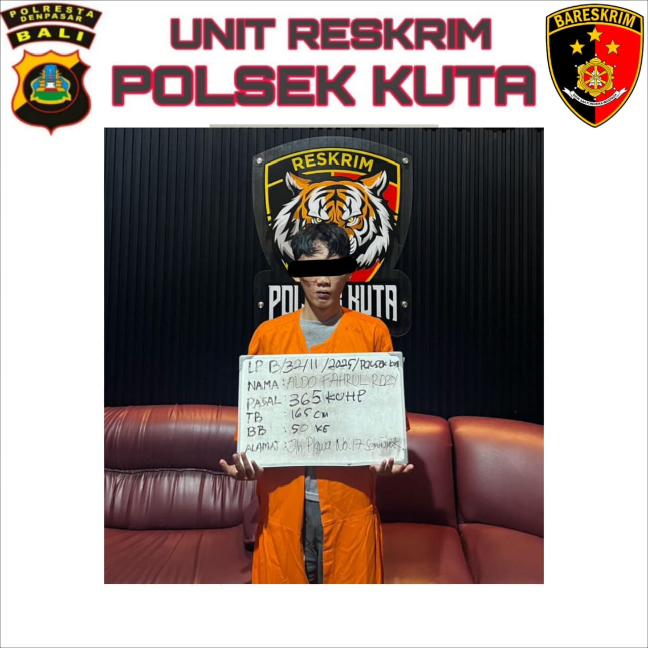 DITANGKAP: Aldo ditangkap sesaat setelah merampas ponsel korban dengan kekerasan. (Bali Express/Istimewa)