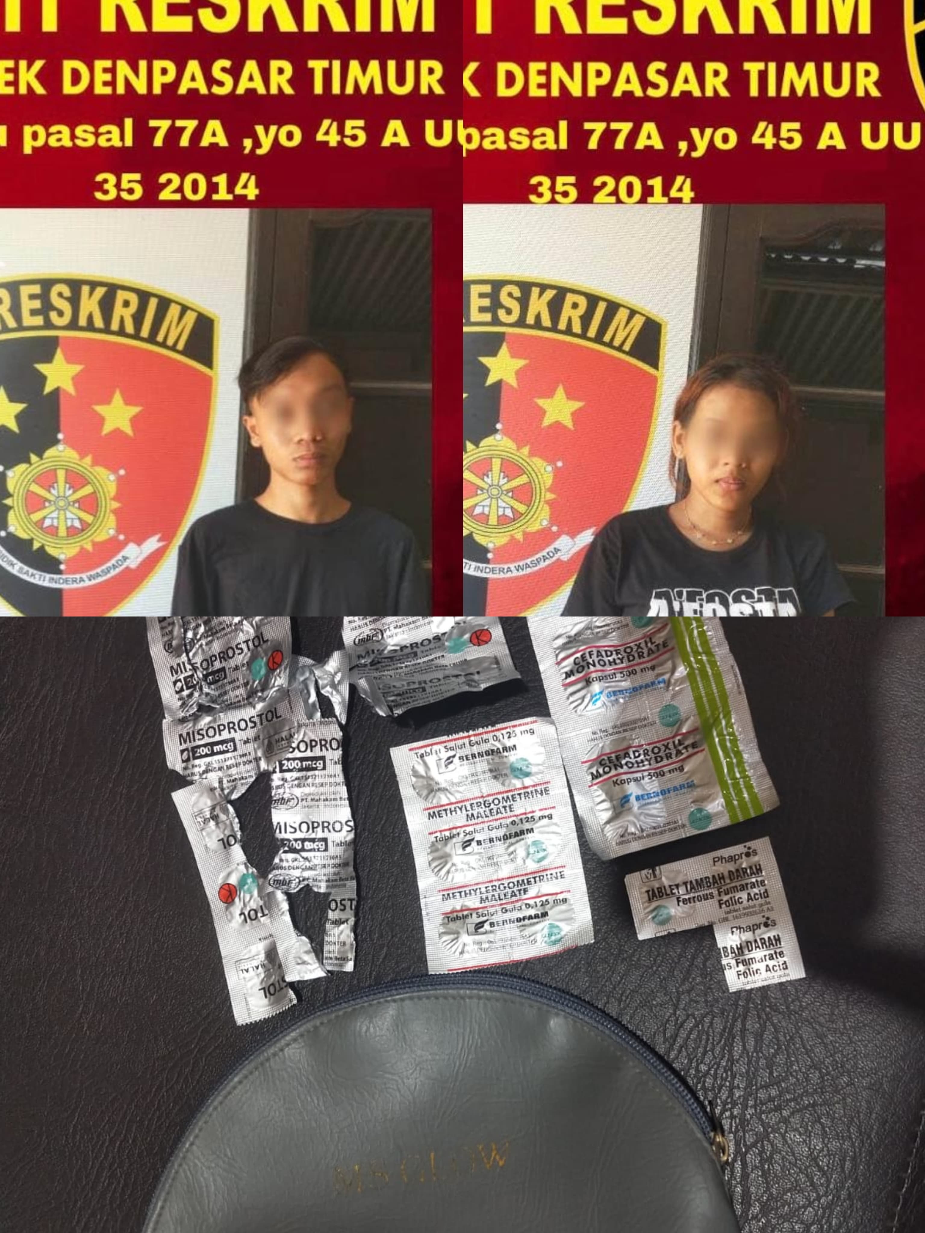 Tersangka dan Bukti: Polisi tangkap I Putu DAP dan Ni MBM, serta sita barang bukti obat. (Bali Express/Istimewa)