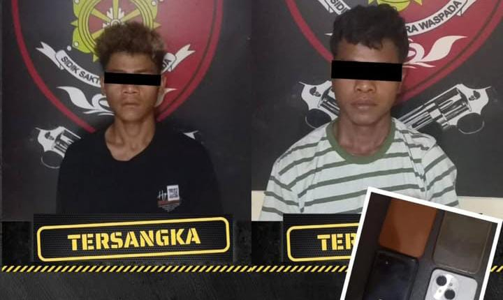Dua orang pria diamankan usai mencuri HP milik teman kerja di bedeng