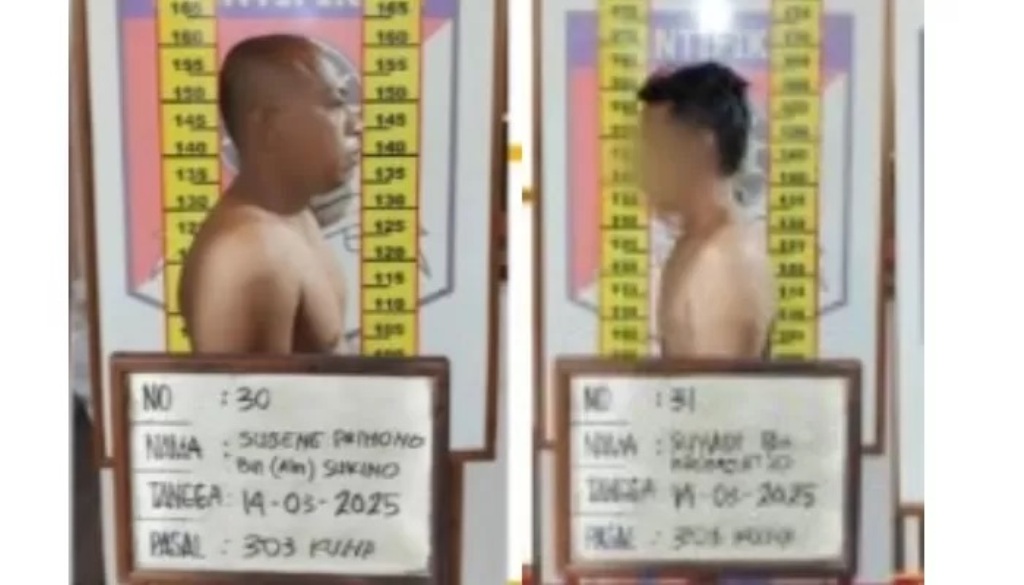Dua pelaku taruhan dadu yang dibekuk polisi di Ngadirojo, Wonogiri. (DOK POLRES WONOGIRI)