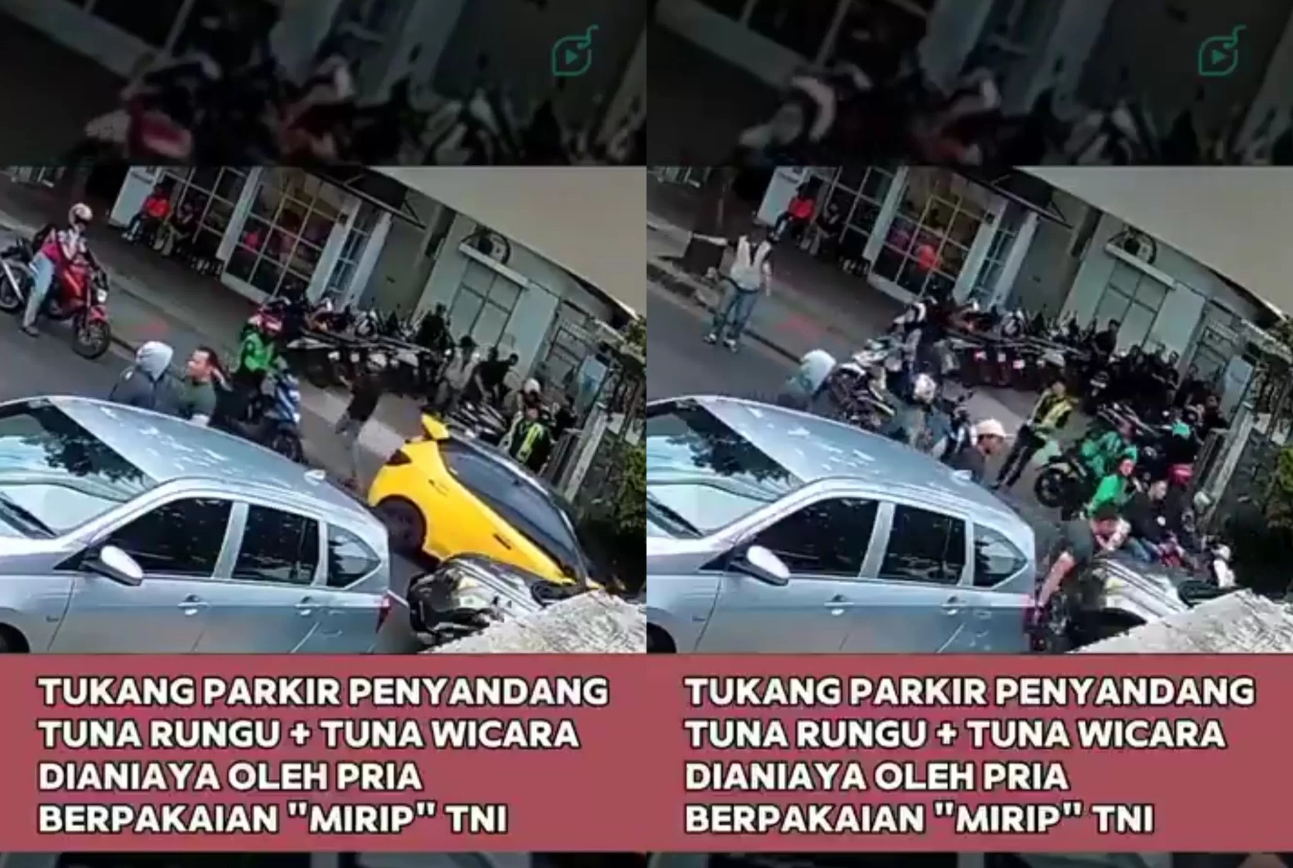 ANIAYA: Tangkapan layar video viral tukang parkir disabilitas dianiaya diduga anggota TNI.