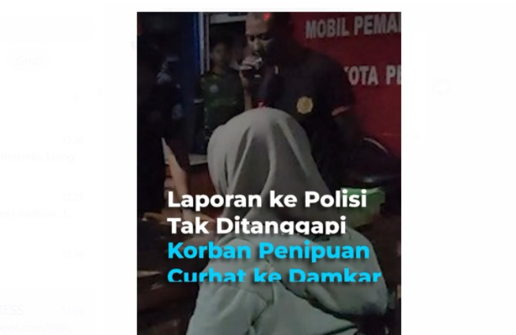 Seorang wanita korban penipuan curhat ke petugas Damkar usai laporan polisinya diduga tidak ditanggapi