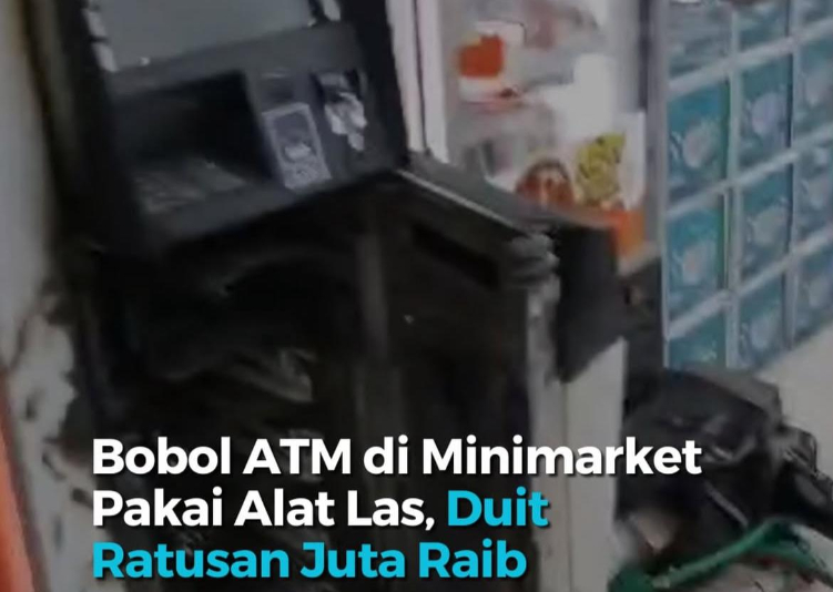 Sebuah mesin ATM dibobol maling dengan menggunakan mesin las