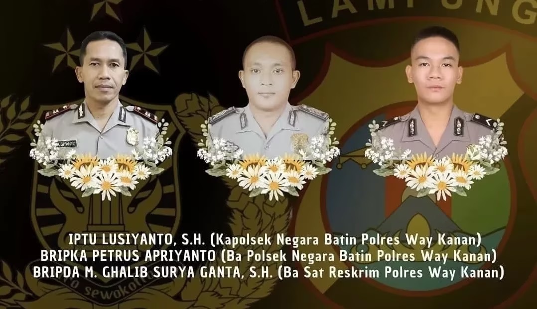 Tiga anggota polisi meninggal dalam penggerebekan judi sabung ayam di Lampung, Senin (17/3/2025).