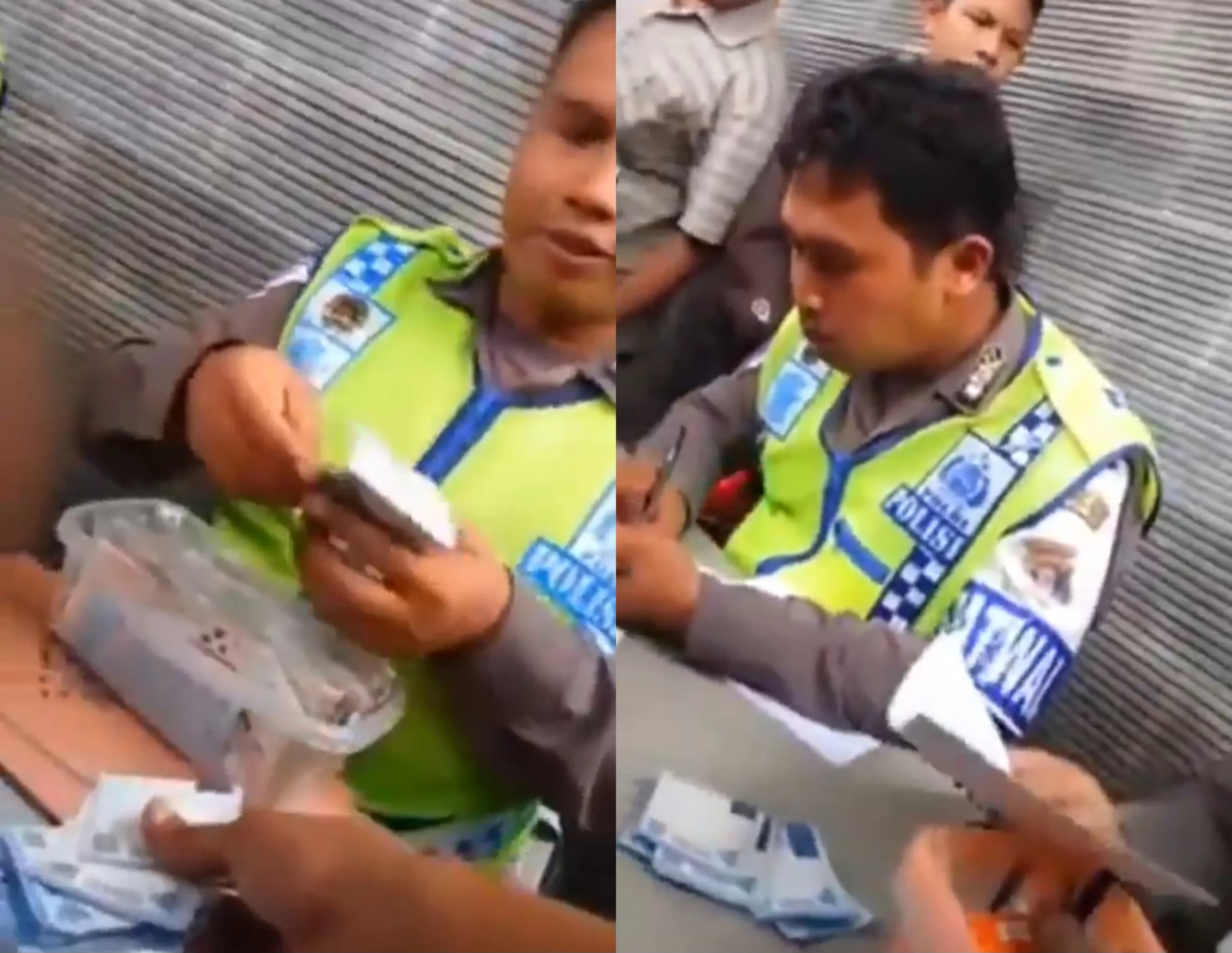 POLISI VIRAL: Tangkapan layar video viral polisi terima uang damai secara terang-terangan.