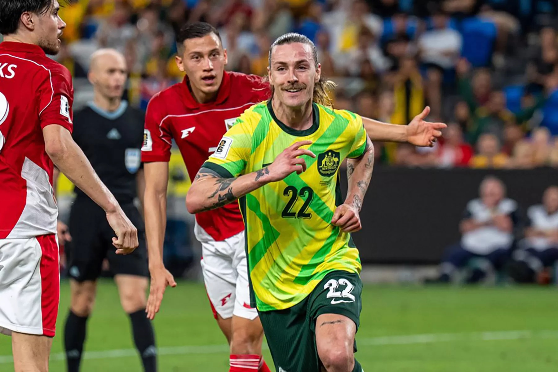 Selebrasi Jackson Irvine usai merobek gawang Timnas Indonesia. (Dok. Socceroos)