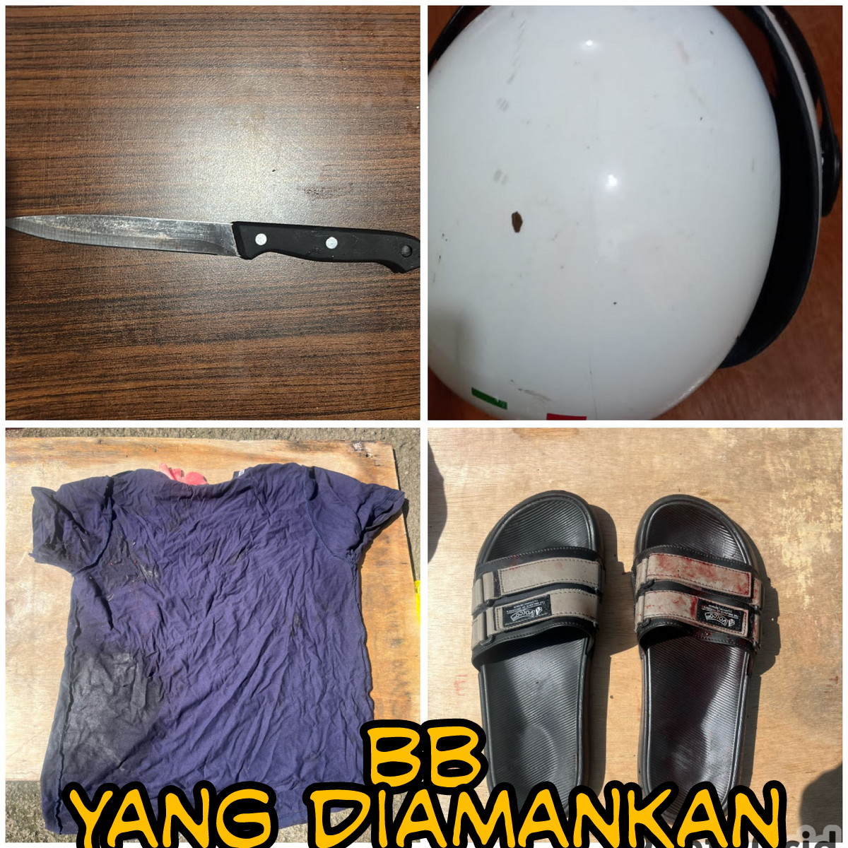 Barang bukti yang diamankan polisi dari kasus penusukan di Bali.
