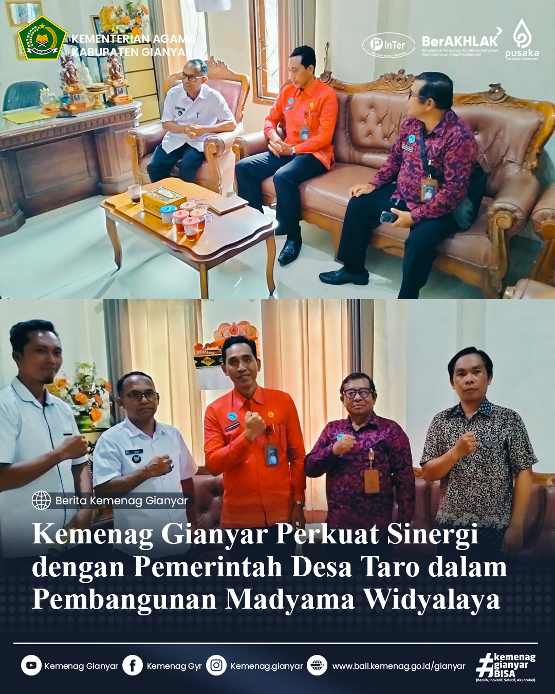 KOORDINASI : Kemenag Gianyar koordinasi dengan Perbekel Taro terkait Widyalaya.