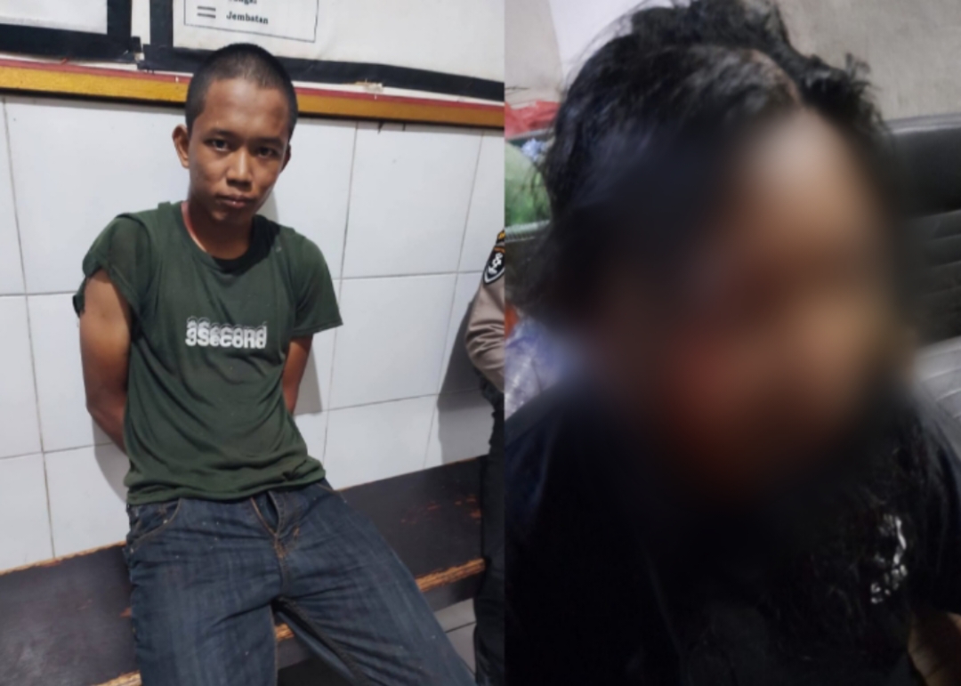GEGER : (KIRI) Terduga pelaku saat diamankan di Mapolsek Dawan. (KANAN) Korban yang mengalami luka di bagian wajah.