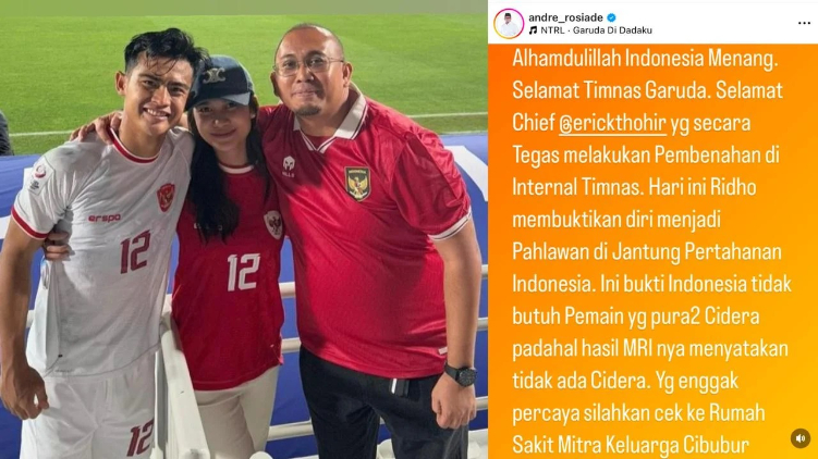 Andre Rosiade panen kritikan usai komentari kemanangan Timnas