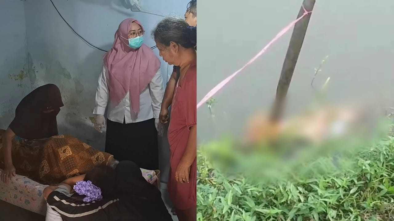 LANSIA: Petugas melakukan pemeriksaan pada jasad lansia yang ditemukan tewas mengambang di sungai Desa Pacarpeluk, Megaluh, Jombang.