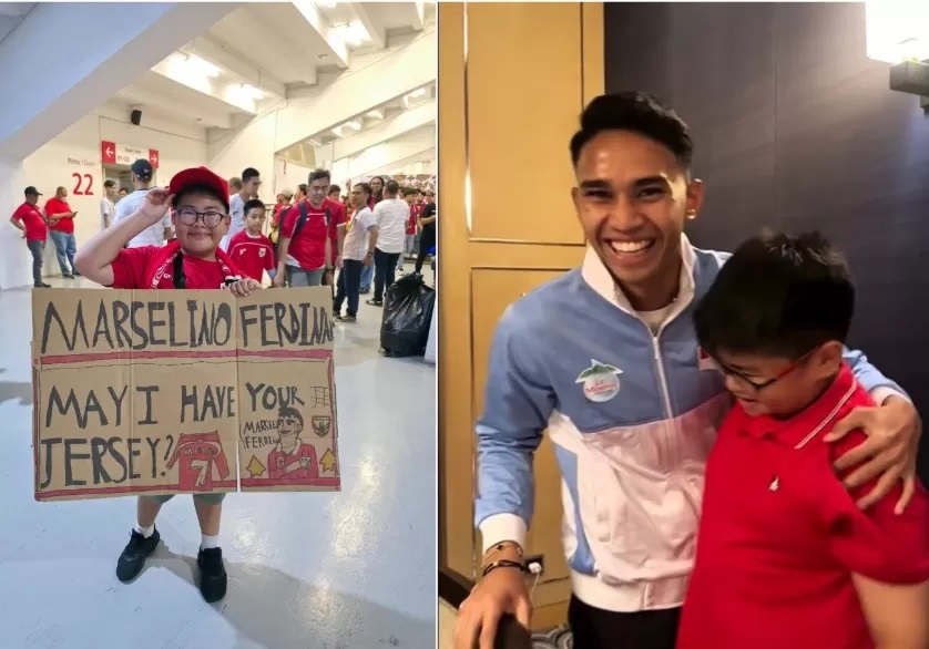 Kenneth, bocah viral yang gagal dapat jersey pemain Timnas Indonesia, Marselino Ferdinan akhirnya bisa bertemu dengan sang idola (Instagram @marselinoferdinan10)