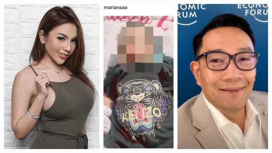Kolase foto Lisa Mariana, anak Lisa Mariana, dan Ridwan Kamil.