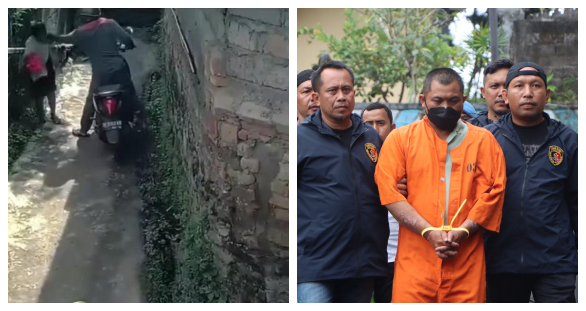 Pelaku jambret saat beraksi di Gianyar (kiri) dan kini ditahan Polres Bangli (kanan)