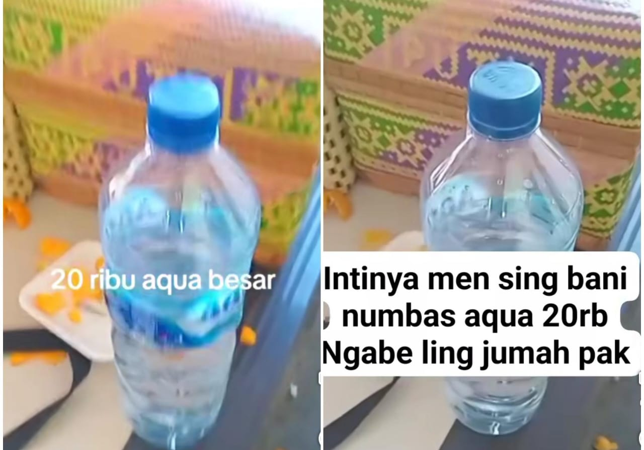 Seorang pemedek menginformasikan harga air mineral di area Pura Besakih