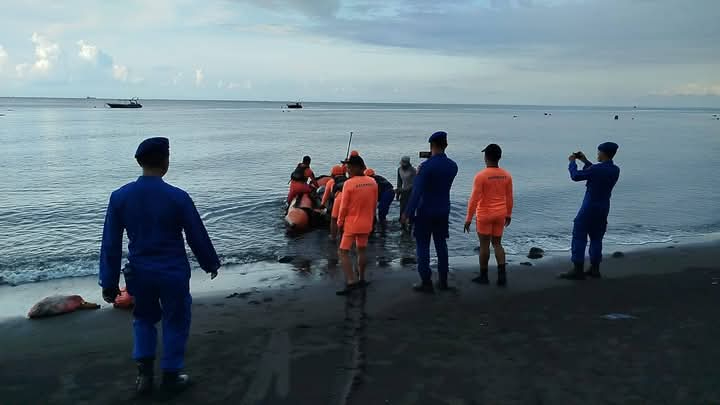 Tim SAR melakukan pencarian terhadap WNA Rusia yang diduga terjatuh dari jukung saat memancing