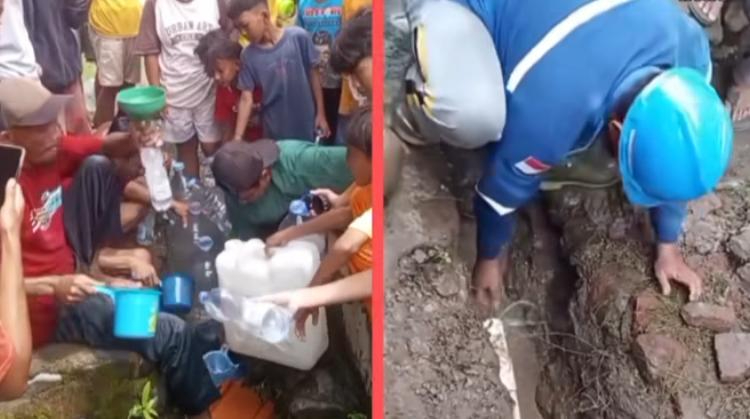 Warga Ramai-Ramai Ambil air yang berasal dari tanah