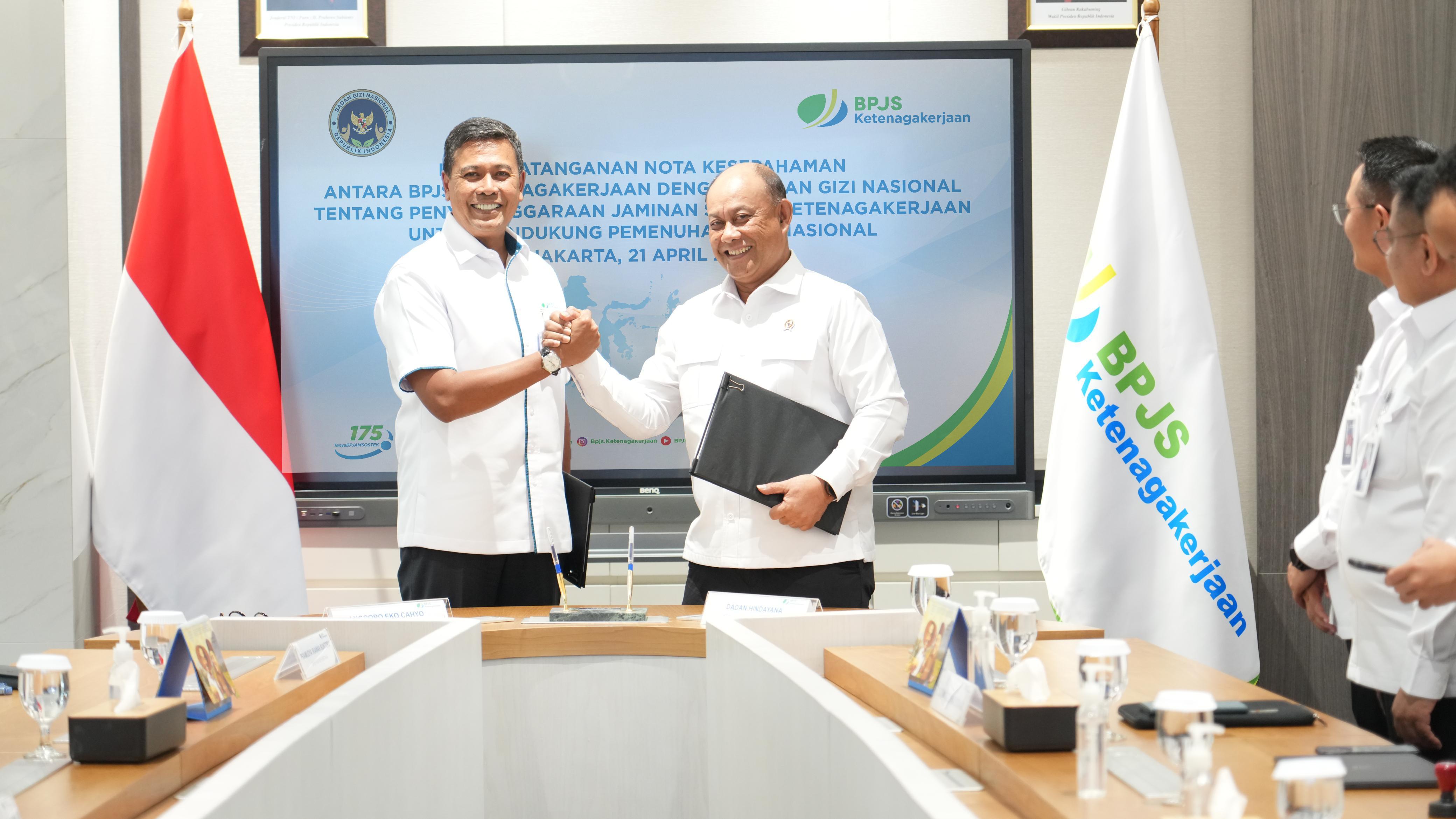 PERLINDUNGAN: BPJS Ketenagakerjaan dan Badan Gizi Nasional (BGN) sepakat untuk memberikan perlindungan jaminan sosial ketenagakerjaan kepada seluruh pekerja yang terlibat