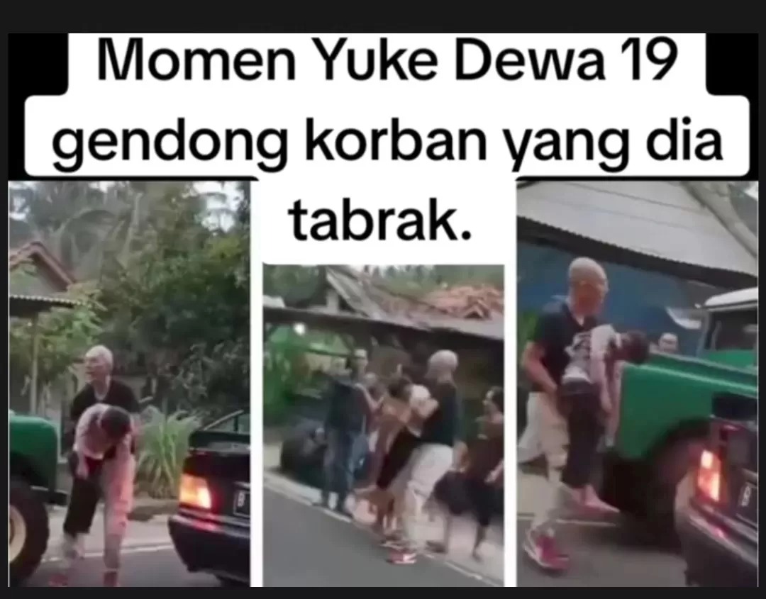 GOTONG: Momen saat Yuke Dewa 19 menggotong anak yang kena senggol mobilnya saat menyeberang jalan.