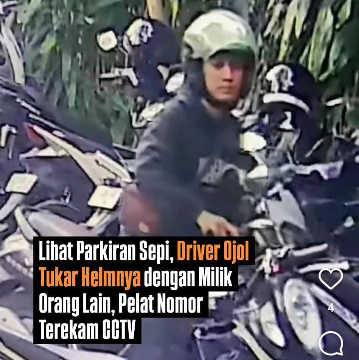 Seorang driver ojol diduga menukar helm diparkiran hotel di Sanur