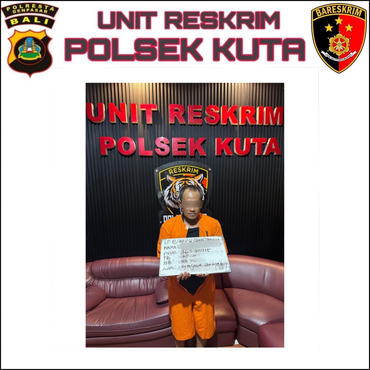 MHS kini ditahan di Mapolsek Kuta. (Bali Express/Istimewa)