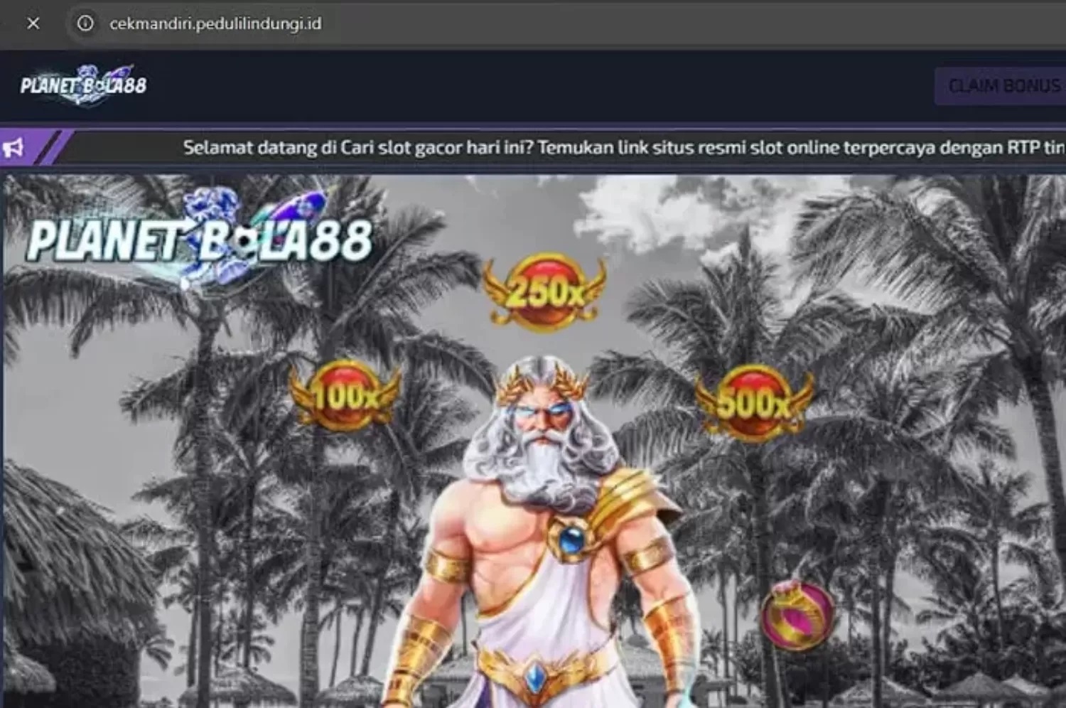 Situs PeduliLindungi berubah menjadi web judi online. (Istimewa)