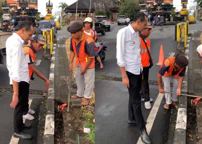 TINJAU: Wakil Bupati Klungkung, Tjokorda Gde Surya Putra, melakukan peninjauan langsung terhadap proses perbaikan drainase dan trotoar di ruas Jalan Diponegoro, Semarapura, Rabu (21/5/2025).