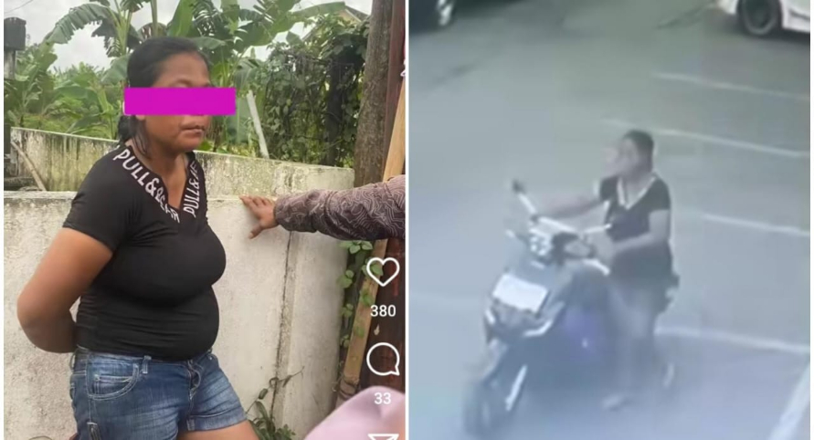 Aksi seorang perempuan melakukan pencurian sepeda motor berhasil digagalkan