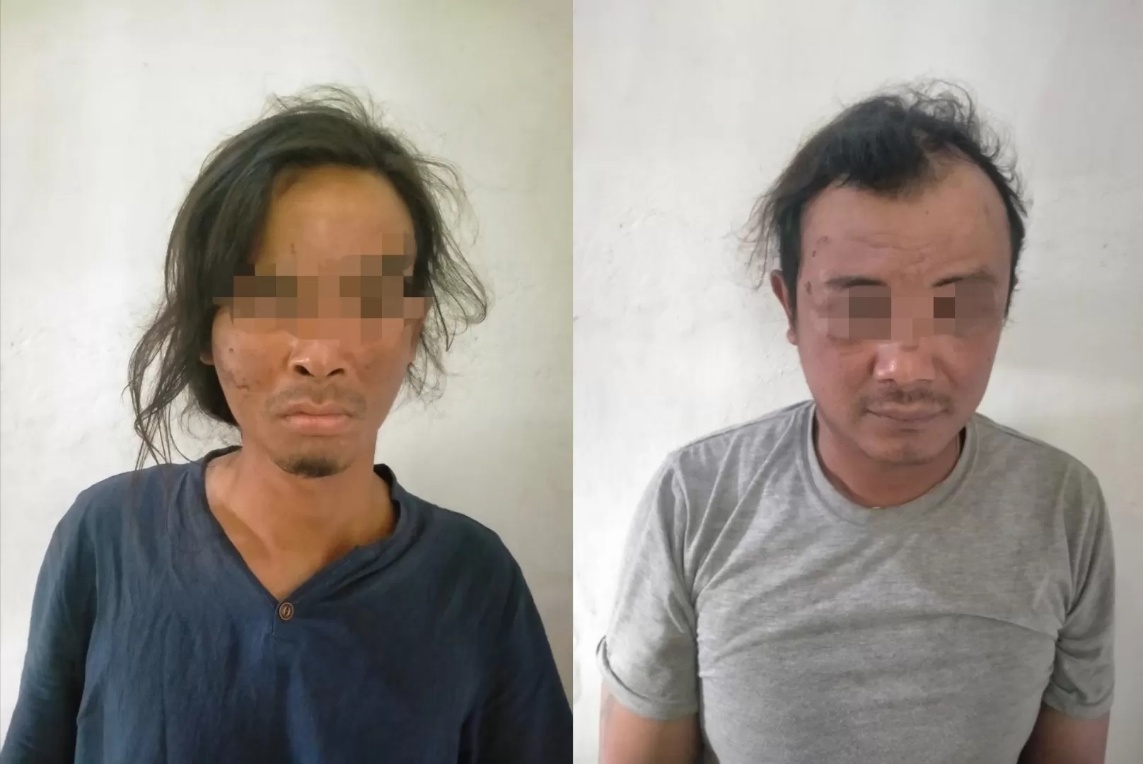 REBUTAN: Dua pria diamankan usai terlibat pemukulan menggunakan botol minuman keras di Bungah. (Ist/Radar Gresik)