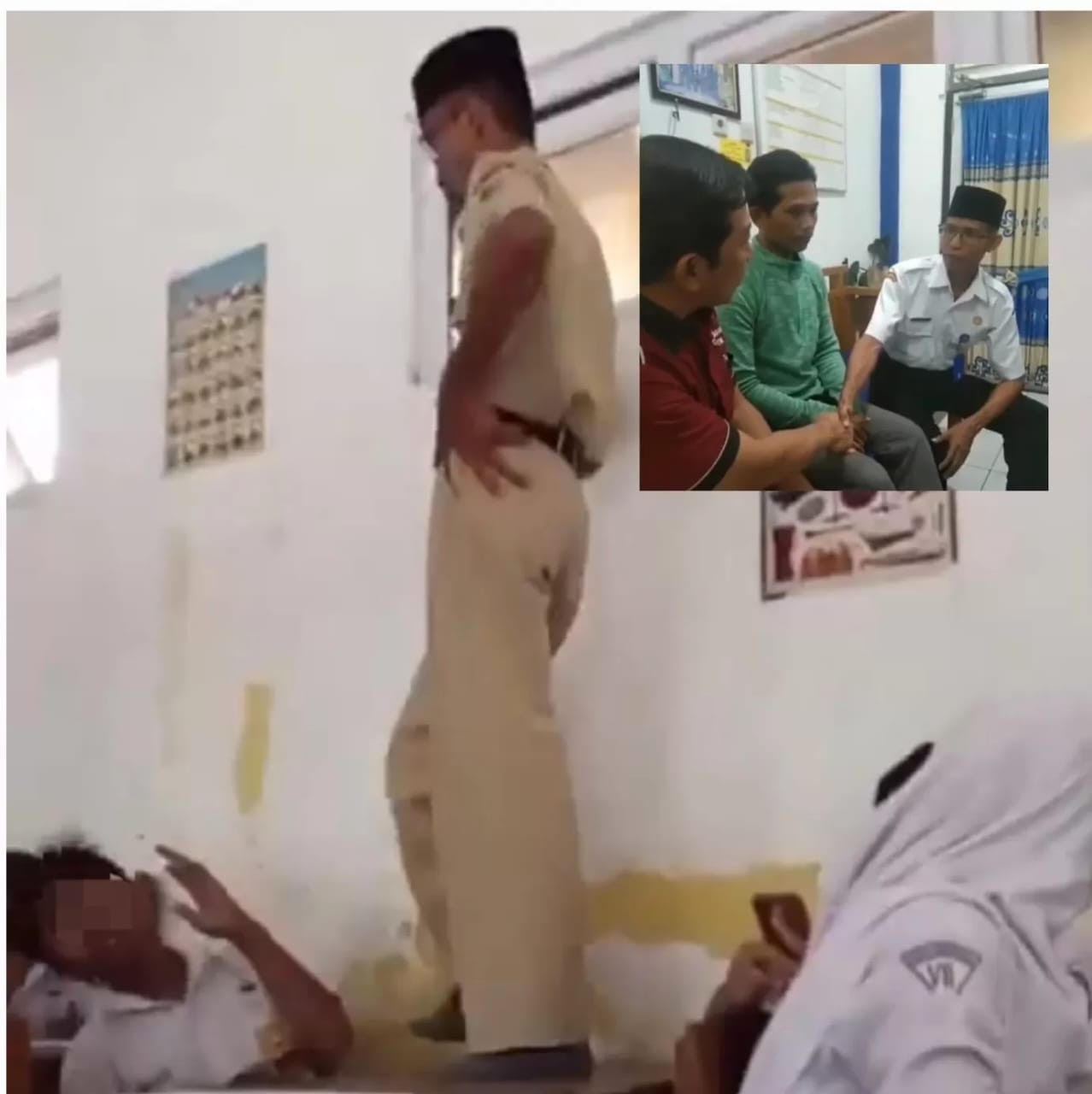 TENDANG MURID : Cuplikan video viral oknum guru di Karangawen, Demak, tendang kepala muridnya saat ujian.