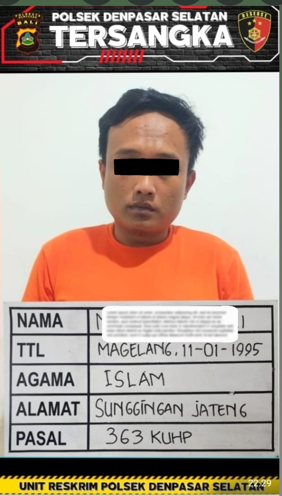 Anggota komplotan maling inisial MR yang berhasil ditangkap di Jawa. (Bali Express/Istimewa)